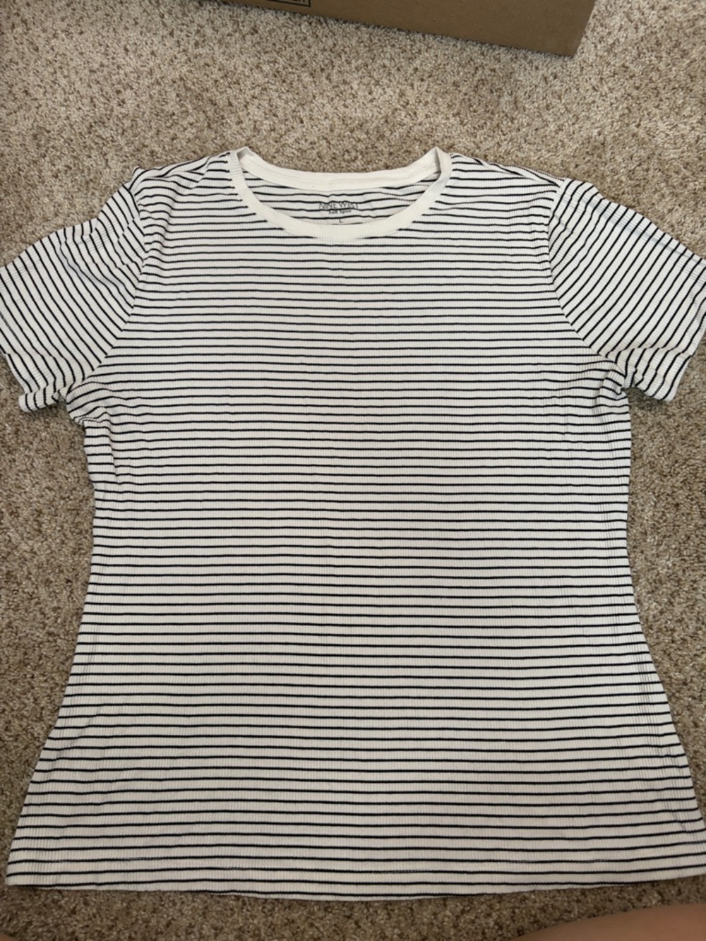Nine West White & Black Striped Short-Sleeve Crew Tee